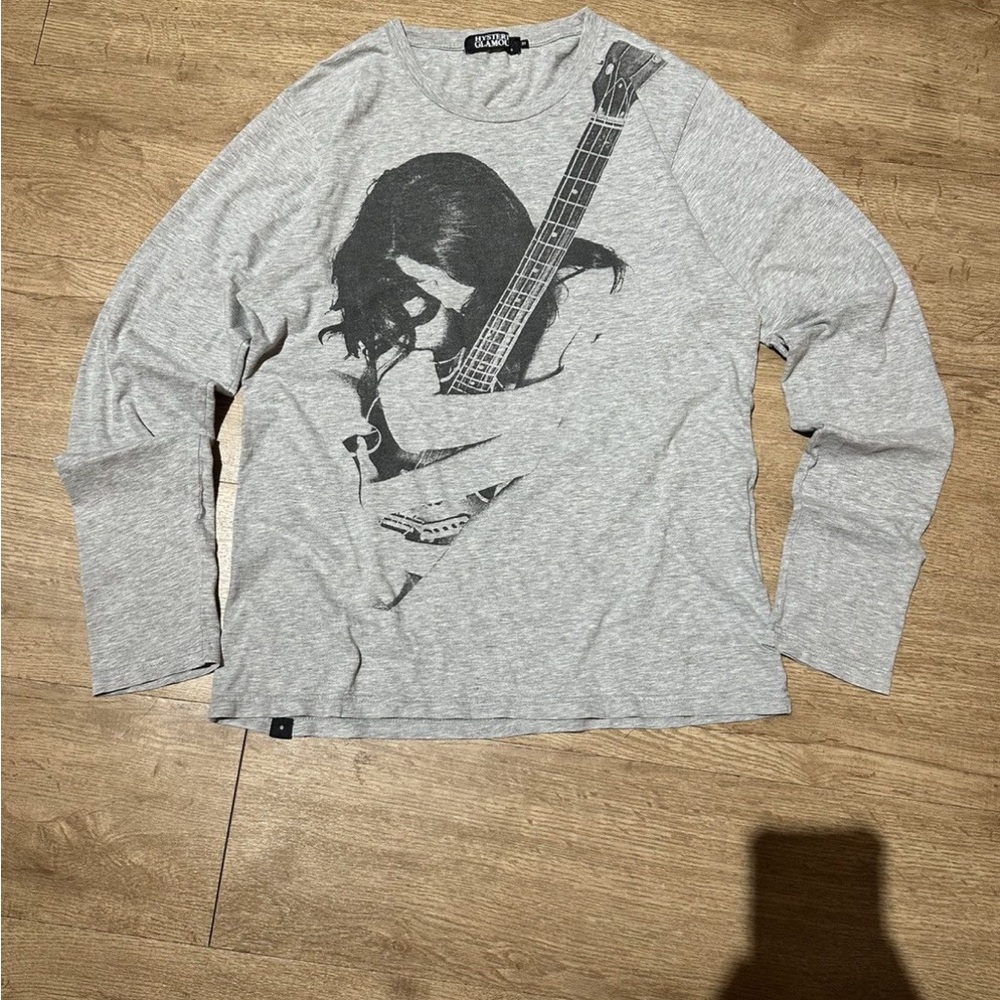 Grey Graphic Long Sleeve Tee with Guitar Print
